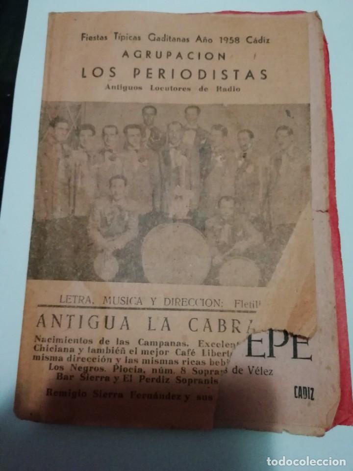 Cat&aacute;logos de M&uacute;sica: Carnaval de C&aacute;diz libreto chirigota los periodistas 1958 de fletilla