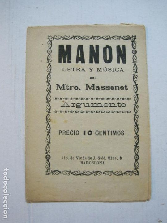 Cat&aacute;logos de M&uacute;sica: MANON-MASSENET-ARGUMENTO DE LA OBRA-VER FOTOS-(K-690)