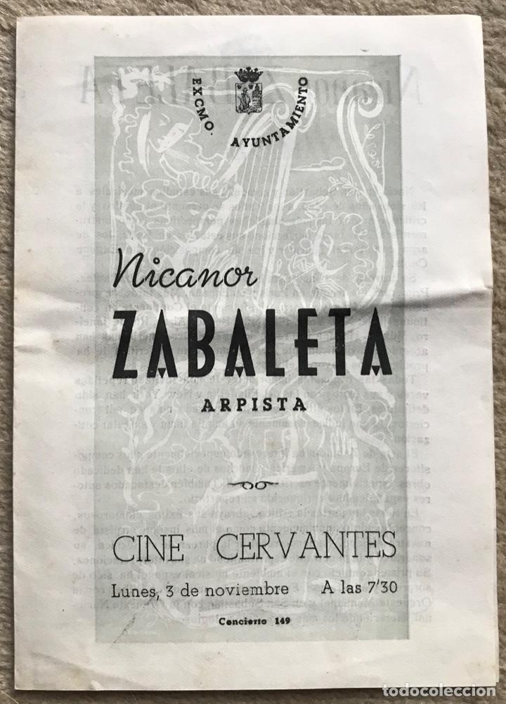Cat&aacute;logos de M&uacute;sica: Programa Concierto Nicanor Zabaleta (Arpista) - Cine Cervantes - Santander - A&ntilde;os 50 - M&uacute;sica