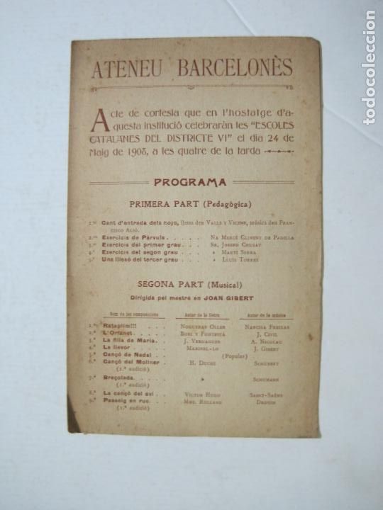 Catalogues de Musique: ATENEU BARCELONES-PROGRAMA MAIG 1908-VER FOTOS-(K-1296)