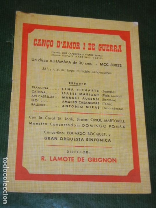 Cat&aacute;logos de M&uacute;sica: FOLLETO PROMOCIONAL CAN&Ccedil;O D'AMOR I DE GUERRA - DISCO ALHAMBRA MCC 30052 MANUEL AUSENSI