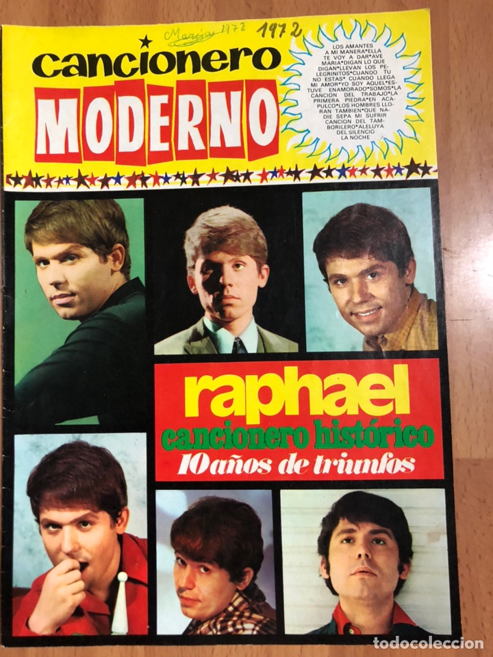 Cat&aacute;logos de M&uacute;sica: Cancionero moderno Raphael.historico 10 a&ntilde;os de triunfo