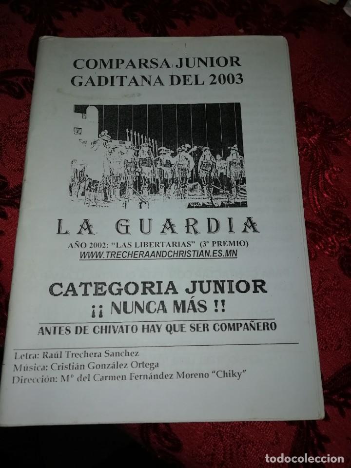 Cat&aacute;logos de M&uacute;sica: Carnaval de C&aacute;diz libreto comparsa junior la guardia 2003