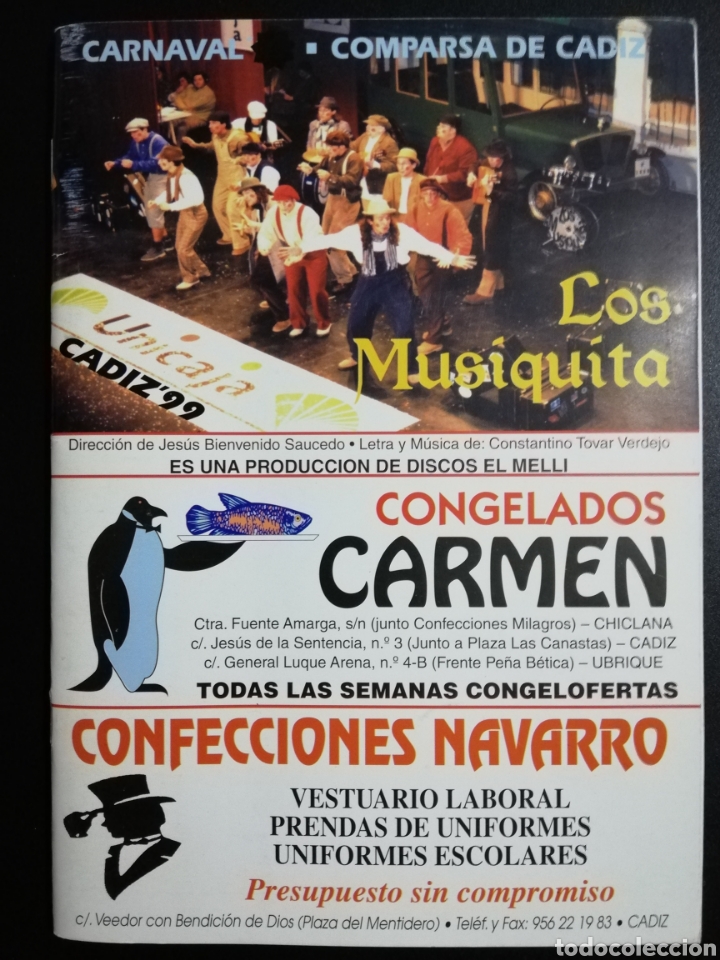 Cat&aacute;logos de M&uacute;sica: LOS MUSIQUITA - Libreto Comparsa Carnaval C&aacute;diz 1999