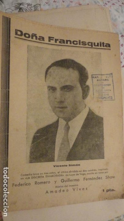 Cat&aacute;logos de M&uacute;sica: COMEDA LIRICA DO&Ntilde;A FRANCISQUITA.MUSICA AMADEO VIVES. VICENTE SIMON.C.O AVANT.BARCELONA.
