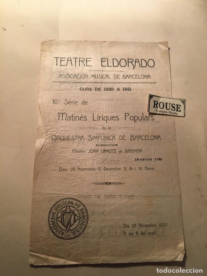 Catalogues de Musique: PROGRAMA DE MUSICA - TEATRO ELDORADO - ASOCIACI&Oacute;N MUSICAL DE BARCELONA CURS DE 1920 A 1921