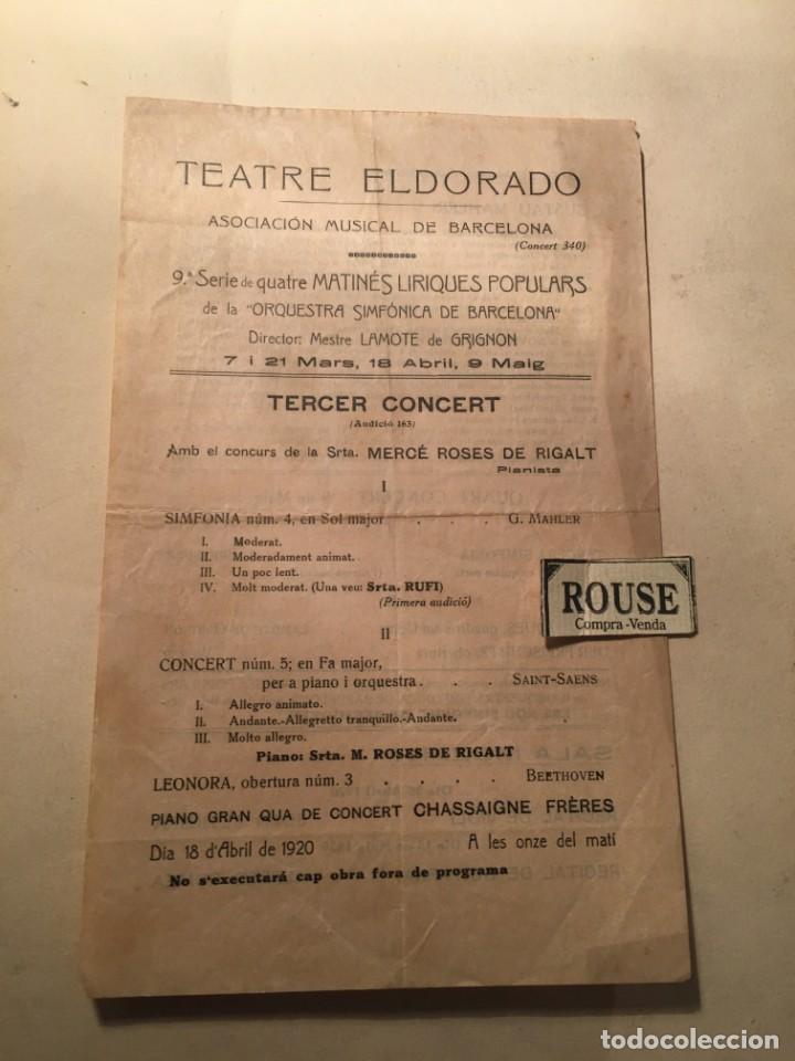 Catalogues de Musique: PROGRAMA DE MUSICA - TEATRO ELDORADO - ASOCIACI&Oacute;N MUSICAL DE BARCELONA 18 D'ABRIL 1920