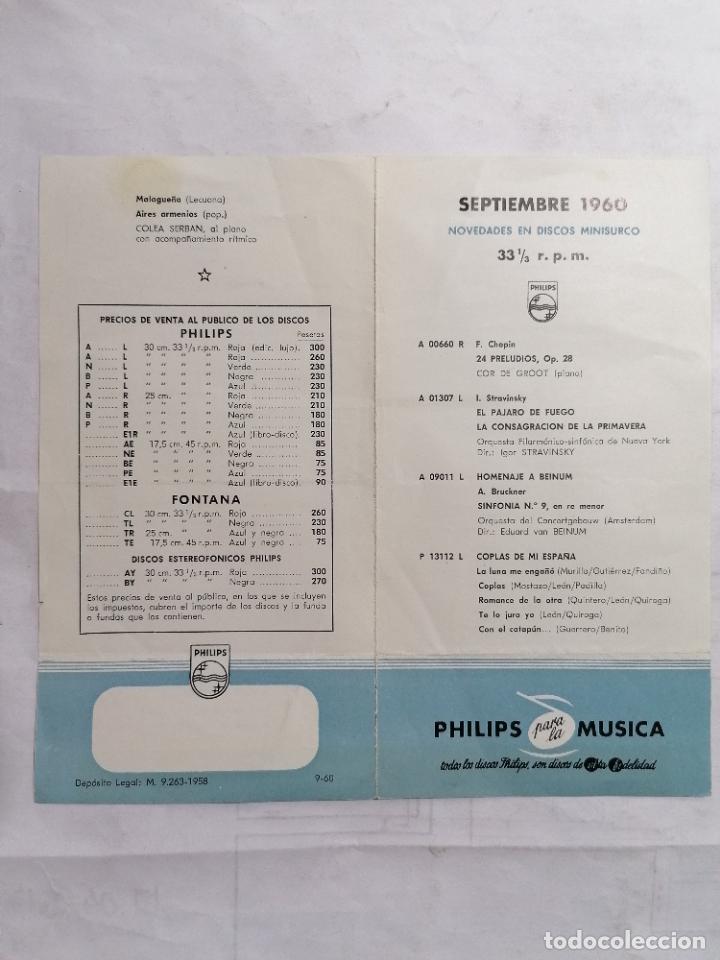 Catalogues de Musique: CATALOGO NOVEDADES EN DISCOS MINISURCOS, SEPTIEMBRE 1960, PHILIPS