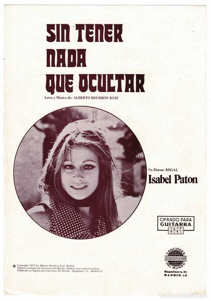 Catalogues de Musique: Cancionero Sin tener nada que ocultar de Isabel Paton con cifrado para guitarra