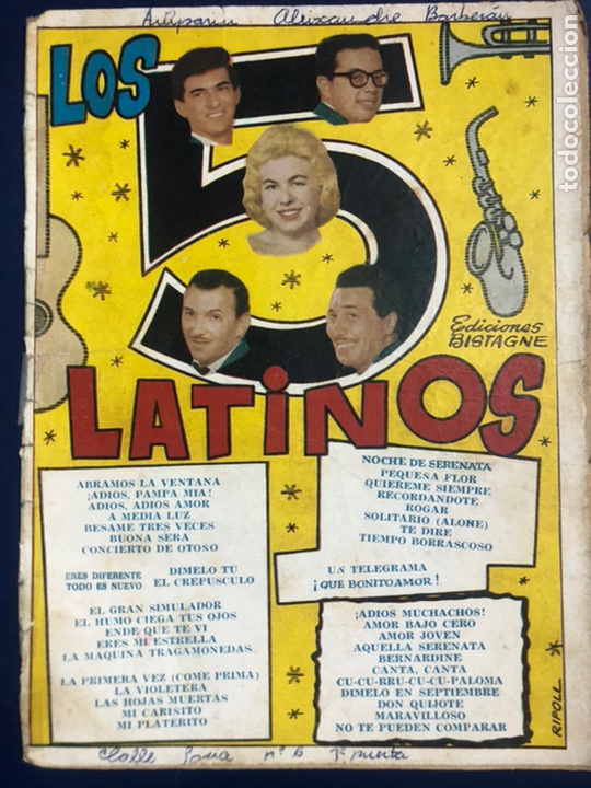 Cat&aacute;logos de M&uacute;sica: Cancionero ediciones bistagne los 5 latinos