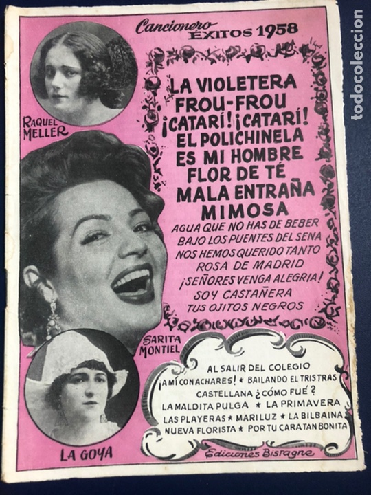 Cat&aacute;logos de M&uacute;sica: Cancionero ediciones bistagne sarita sara Montiel raquel meller la goya