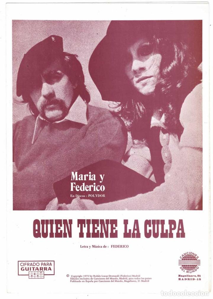 Catalogues de Musique: Cancionero Qui&eacute;n tiene la culpa de Mar&iacute;a y Federico con cifrado para guitarra