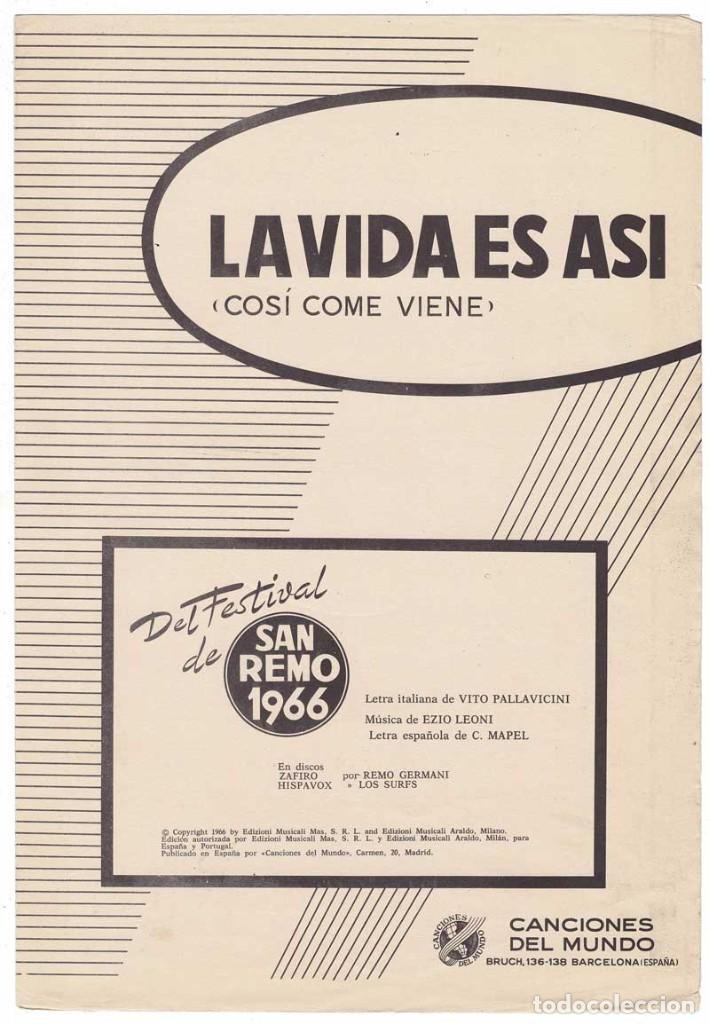Cat&aacute;logos de M&uacute;sica: Cancionero La Vida es As&iacute; (Cosi Come Viene) de Los Surfs