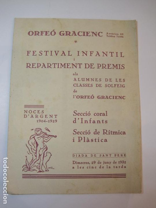 Catalogues de Musique: ORFEO GRACIENC-FESTIVAL INFANTIL-PROGRAMA 29 JUNY 1932-VER FOTOS-(K-2422)