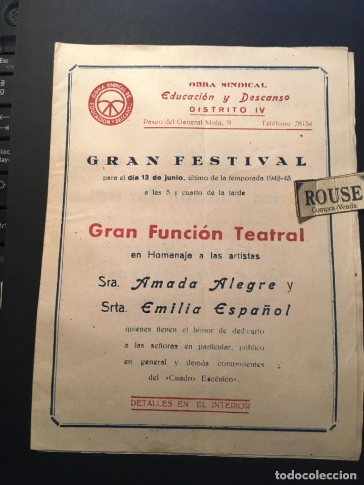 Catalogues de Musique: BARCELONA - ANTIGUO PROGRAMA DE TEATRO - DO&Ntilde;A FRANCISQUITA ''CHIRUCA'' 6-13 JUNIO 1943 OBRA SINDICAL