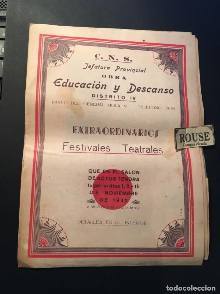 Catalogues de Musique: TEATRO C.N.S. JEFATURA PROVINCIAL - BARCELONA - ANTIGUO PROGRAMA 1942 - 1,8 Y 15 NOVIEMBRE