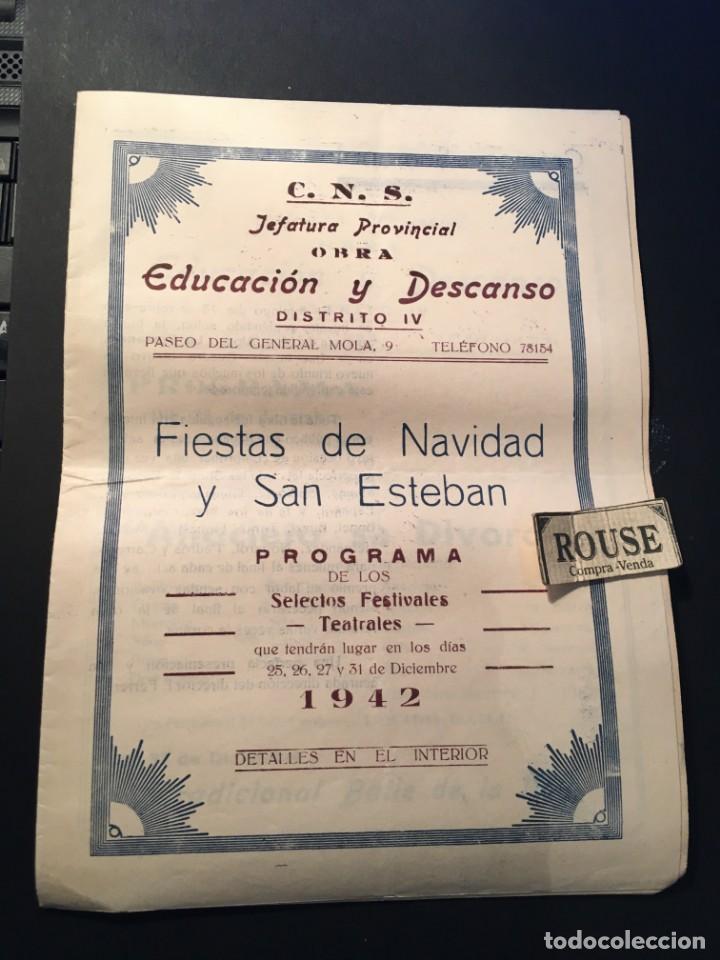Cat&aacute;logos de M&uacute;sica: TEATRO C.N.S. JEFATURA PROVINCIAL - BARCELONA - ANTIGUO PROGRAMA 1942 - 25,26,27 Y 31 DICIEMBRE