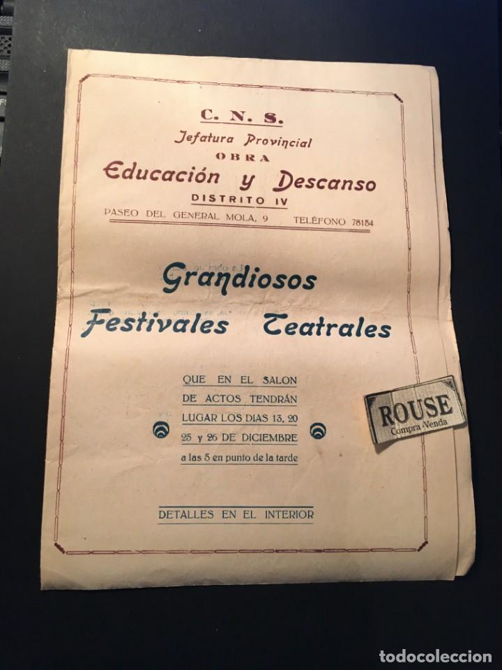 Catalogues de Musique: TEATRO C.N.S. JEFATURA PROVINCIAL - BARCELONA - ANTIGUO PROGRAMA 1942 - 13 , 2O, 25,26, DICIEMBRE