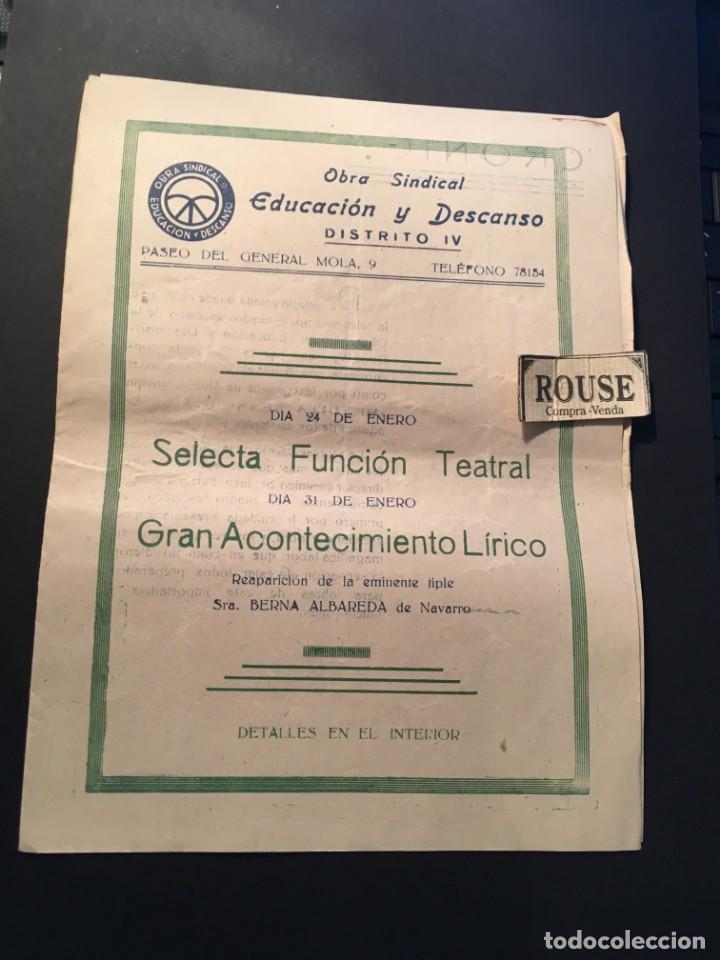 Catalogues de Musique: TEATRO C.N.S. JEFATURA PROVINCIAL - BARCELONA - ANTIGUO PROGRAMA 1943 - 24 ENERO