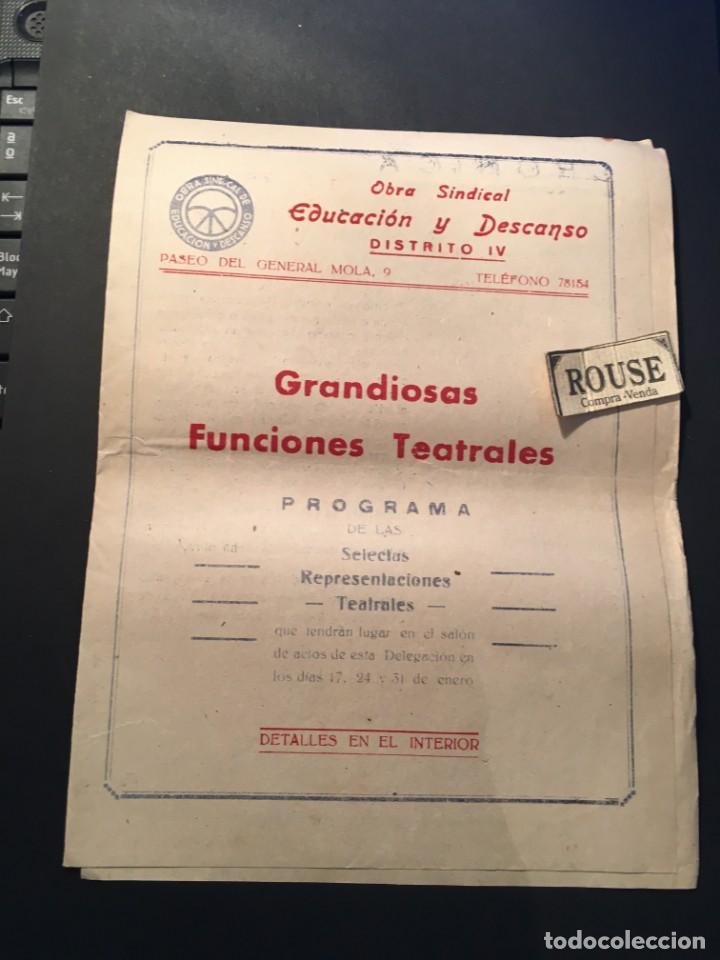 Catalogues de Musique: TEATRO C.N.S. JEFATURA PROVINCIAL - BARCELONA - ANTIGUO PROGRAMA 1943 - 17,24,31 ENERO