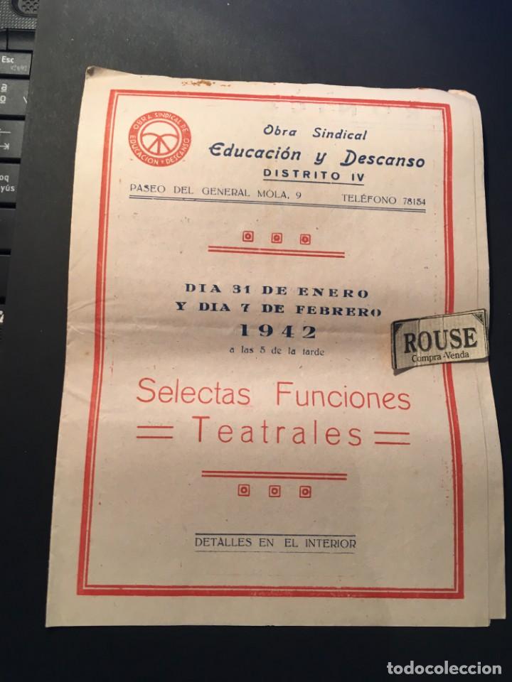 Catalogues de Musique: TEATRO C.N.S. JEFATURA PROVINCIAL - BARCELONA - ANTIGUO PROGRAMA 1942 - 31 ENERO 7 FEBRERO