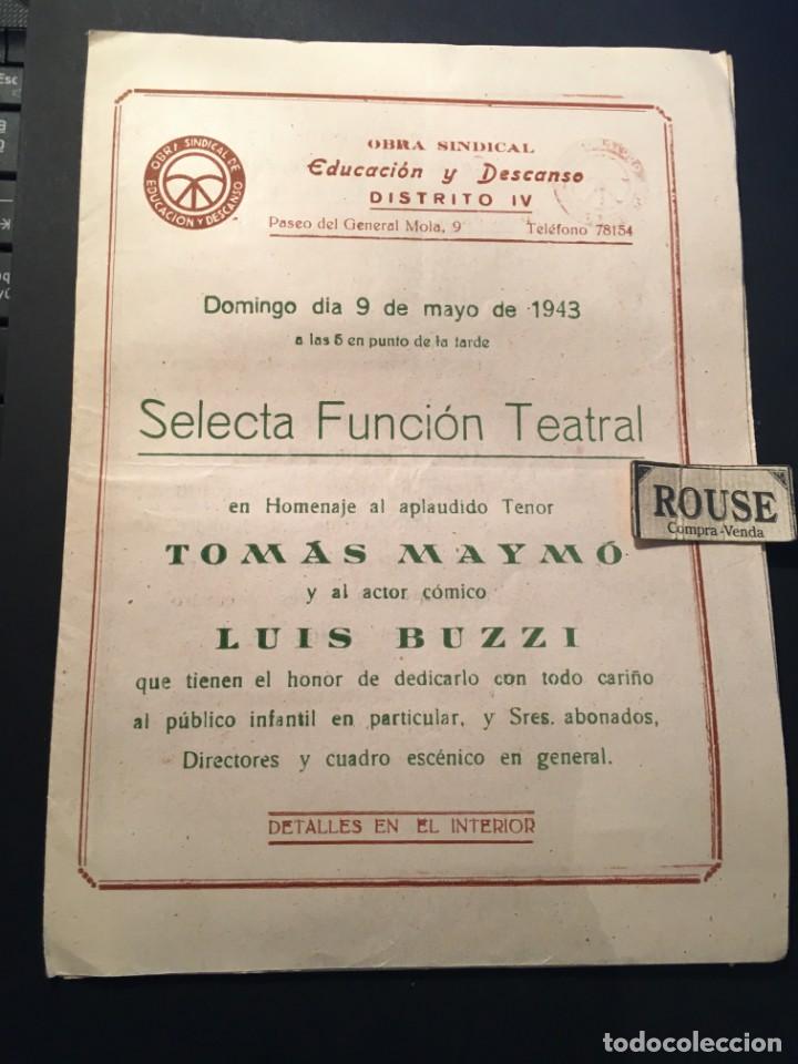 Catalogues de Musique: TEATRO C.N.S. JEFATURA PROVINCIAL - BARCELONA - ANTIGUO PROGRAMA 1943 - 9 MAYO