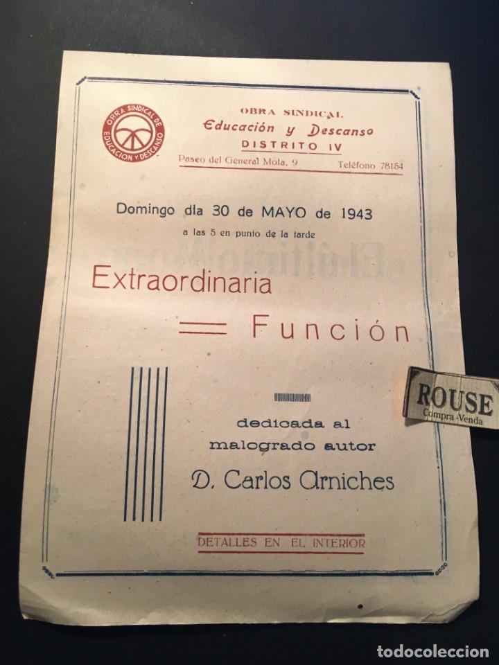 Catalogues de Musique: TEATRO C.N.S. JEFATURA PROVINCIAL - BARCELONA - ANTIGUO PROGRAMA 1943 - 30 MAYO