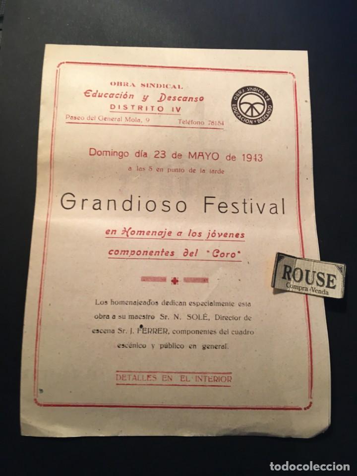 Catalogues de Musique: TEATRO C.N.S. JEFATURA PROVINCIAL - BARCELONA - ANTIGUO PROGRAMA 1943 - 23 MAYO