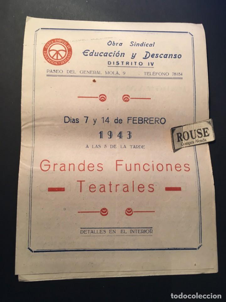 Catalogues de Musique: TEATRO C.N.S. JEFATURA PROVINCIAL - BARCELONA - ANTIGUO PROGRAMA 1943 - 7 Y 14 FEBRERO