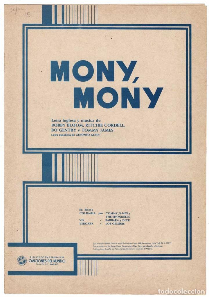 Catalogues de Musique: Cancionero Partituras Mony Mony de Tommy James and the Shondells