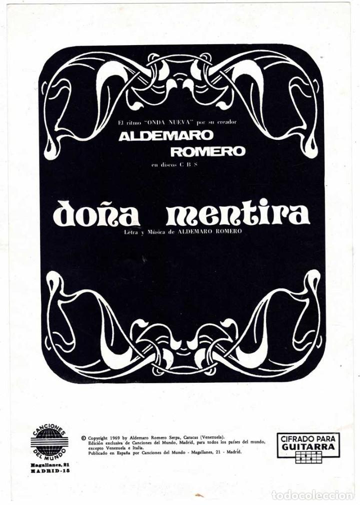 Catalogues de Musique: Cancionero partitura Do&ntilde;a Mentira por Aldemaro Romero con cifrado para guitarra