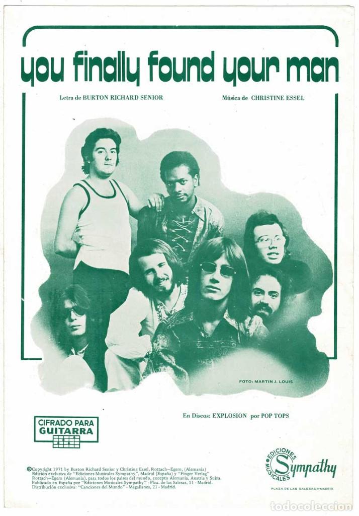 Cat&aacute;logos de M&uacute;sica: Cancionero You finally found your man por Pop Tops con cifrado para guitarra