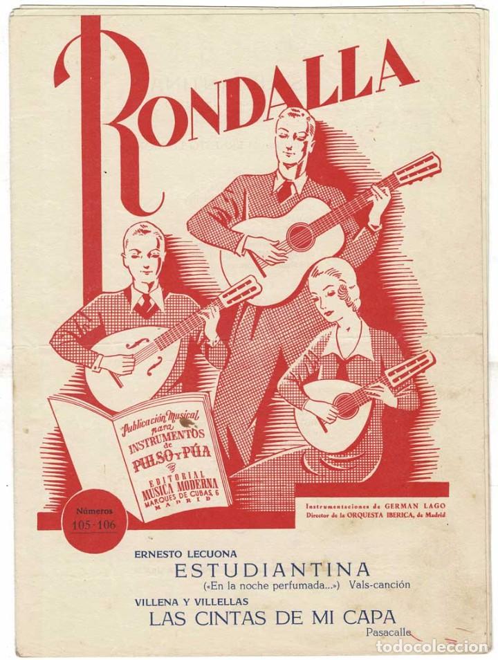 Cat&aacute;logos de M&uacute;sica: Partitura Rondalla No. 105-106. Estudiantina. Las cintas de mi capa