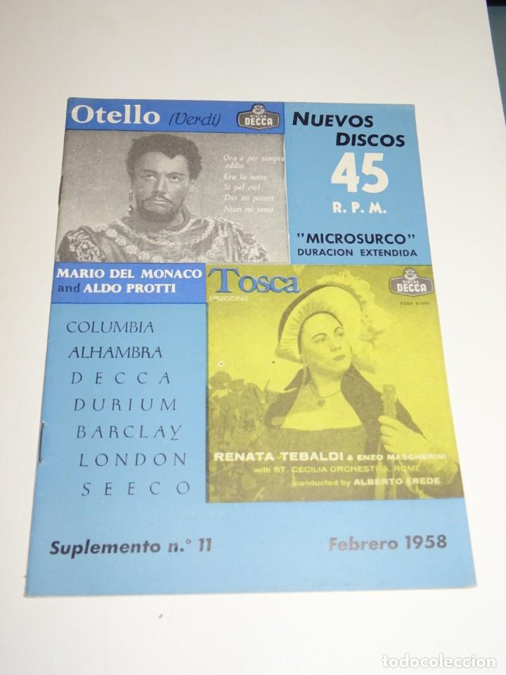 Catalogues de Musique: CATALOGO DISCOS - NUEVOS DISCOS FEBRERO 1958 TOSCA , MARIO DEL MONACO AND ALDO PROTTI
