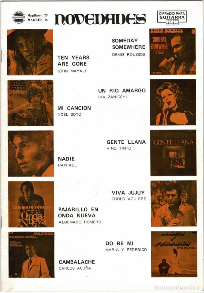 Cat&aacute;logos de M&uacute;sica: Cancionero Novedades con cifrado para guitarra. John Mayall, Demis Roussos...