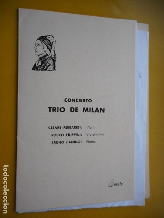 Catalogues de Musique: ANTIGUO PROGRAMA.CONCIERTO TRIO DE MILAR.CESARE FERRARESI.ROCCO FILIPPINI.BRUNO CANINO.SEVILLA