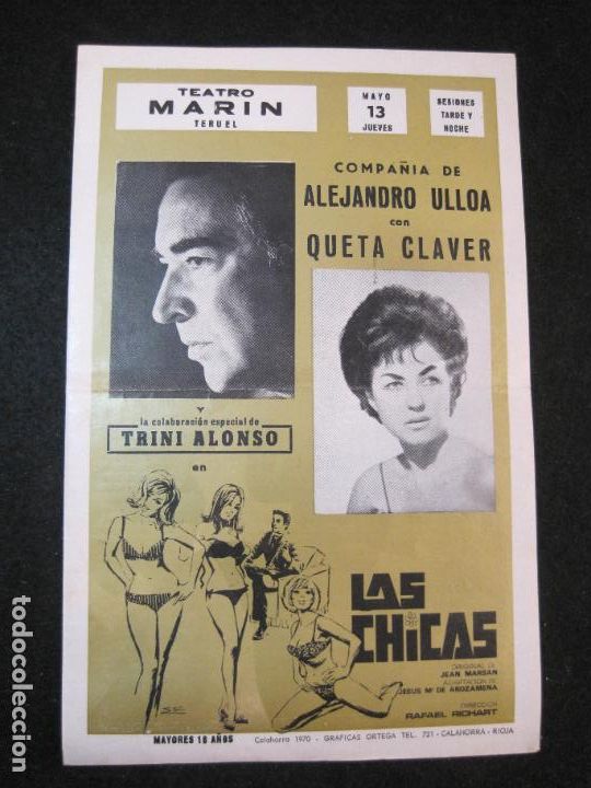 Catalogues de Musique: LAS CHICAS-ALEJANDRO ULLOA-QUETA CLAVER-TEATRO MAMRIN-TERUEL-PROGRAMA ANTIGUO-VER FOTOS-(K-3200)
