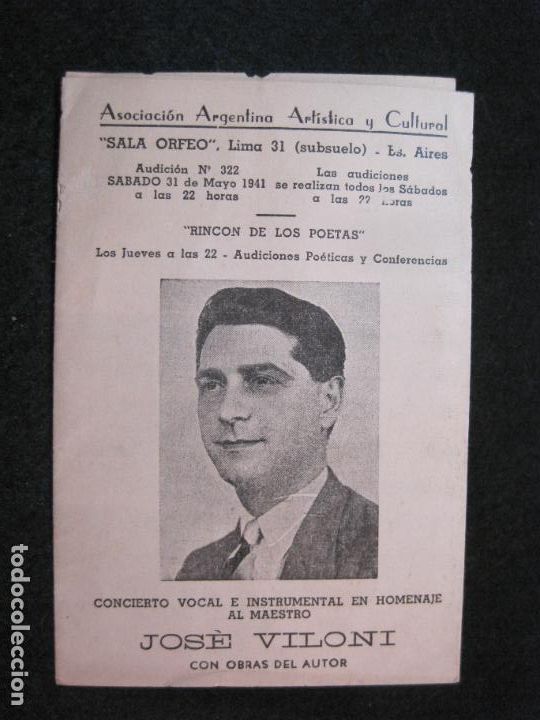 Catalogues de Musique: ASOCIACION ARGENTINA ARTISTICA Y CULTURAL-JOSE VILLONI-VER FOTOS-(81.494)