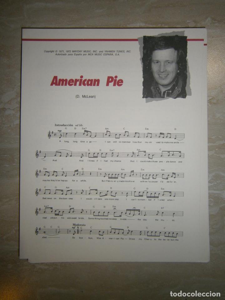 Catalogues de Musique: ANTIGUA PARTITURA MUSICAL Y LETRA DE CANCION (INGLES-ESPA&Ntilde;OL) - AMERICAN PIE