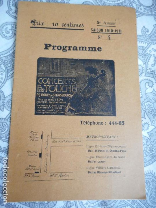 Catalogues de Musique: PROGRAMME.CONCERTS FRANCIS TOUCHE.BOULEVARD STRASBOURG.1910-11.M.J.MAQUAIRE.ORGANISTE.