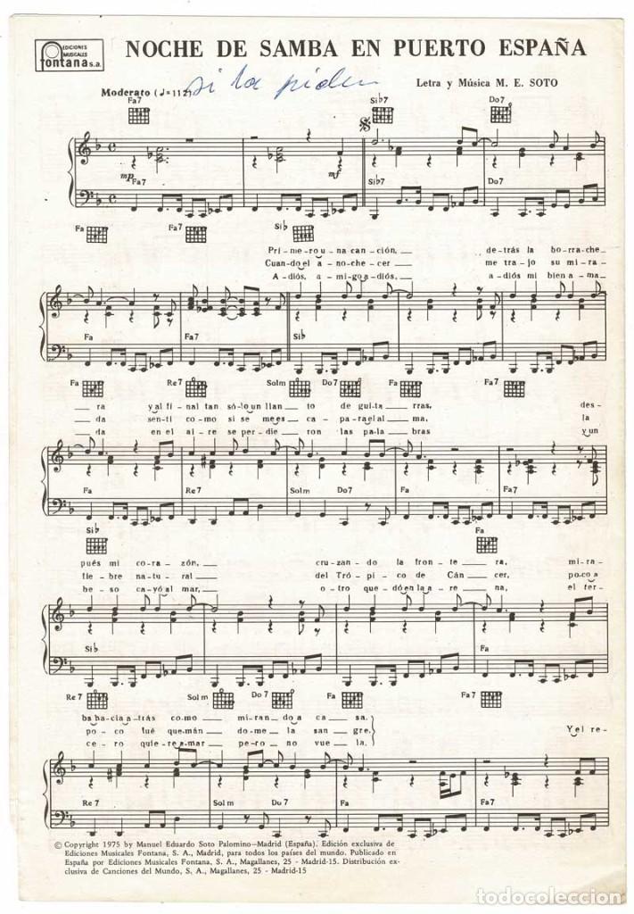 Catalogues de Musique: Cancionero Partitura Noche de samba en Puerto Espa&ntilde;a de Manuel E. Soto + Era de David Shel