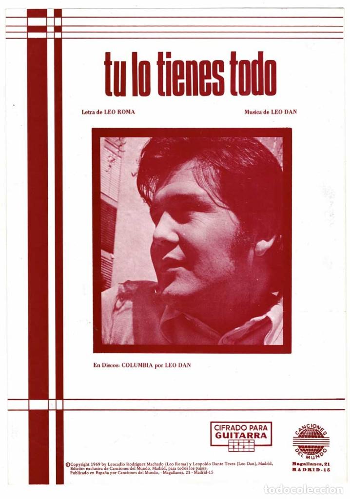 Cataloghi di Musica: Cancionero Tu lo tienes todo de Leo Dan con cifrado para guitarra