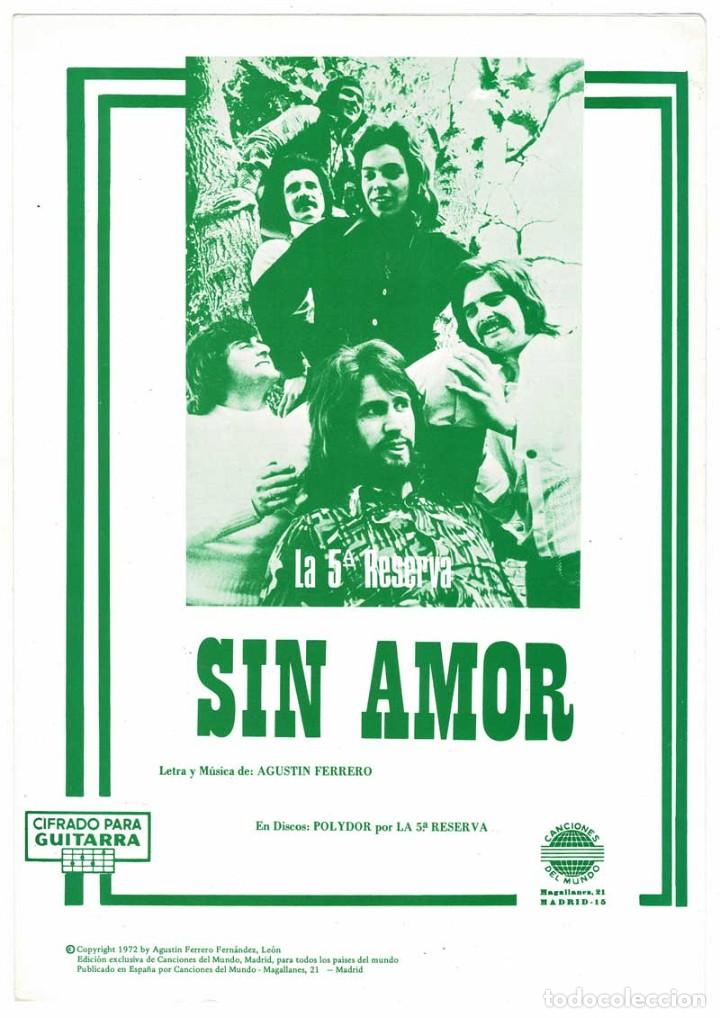 Cataloghi di Musica: Cancionero Sin Amor de La 5&ordf; Reserva con cifrado para guitarra