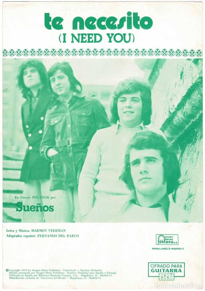Cat&aacute;logos de M&uacute;sica: Cancionero Te necesito (I need you) de Sue&ntilde;os con cifrado para guitarra