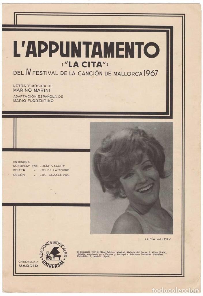 Cat&aacute;logos de M&uacute;sica: Cancionero L'Appuntamento (La Cita) de Luc&iacute;a Valeri. Festival Canci&oacute;n Mallorca 1967