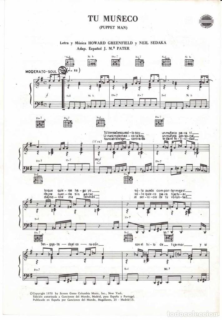 Cat&aacute;logos de M&uacute;sica: Cancionero Tu mu&ntilde;eco (Puppet Man) de Howard Greenfield y Neil Sedaka
