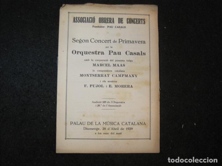 Cat&aacute;logos de M&uacute;sica: ORQUESTRA PAU CASALS-PALAU DE LA MUSICA-ASSOCIACIO OBRERA DE CONCERTS-A&Ntilde;O 1929-VER FOTOS-(K-3833)