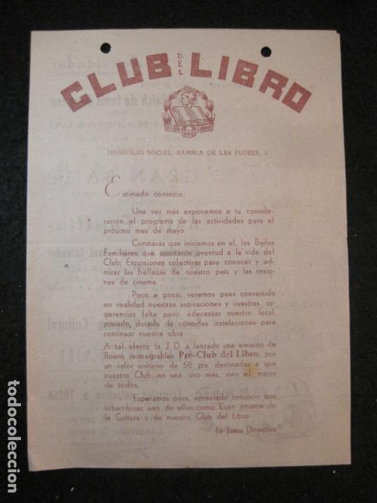 Cat&aacute;logos de M&uacute;sica: CLUB DEL LIBRO-PUBLICIDAD ANTIGUA-VER FOTOS-(K-4095)