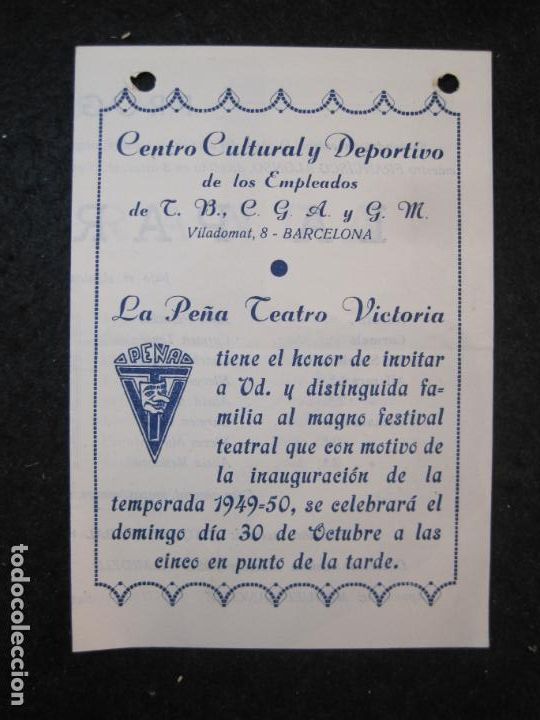 Musikkataloge: CENTRO CULTURAL Y DEPORTIVO DE LOS EMPLEADOS-LA PE&Ntilde;A TEATRO VICTORIA-A&Ntilde;O 1949-VER FOTOS-(K-4097)