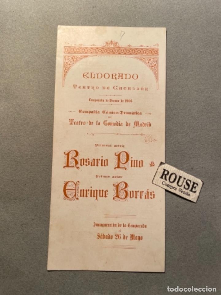 Cat&aacute;logos de M&uacute;sica: ANTIGUO PROGRAMA - EL DORADO TEATRO DE CATALU&Ntilde;A 26MAYO 1906 ROSARIO PINO - ENRIQUE BORRAS TEATRO DE